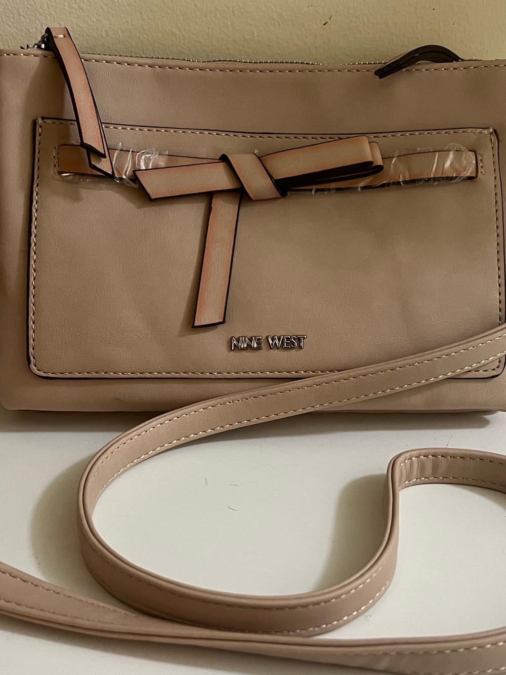 Nine West Blush Tan Crossbody Bag with Knot Accent